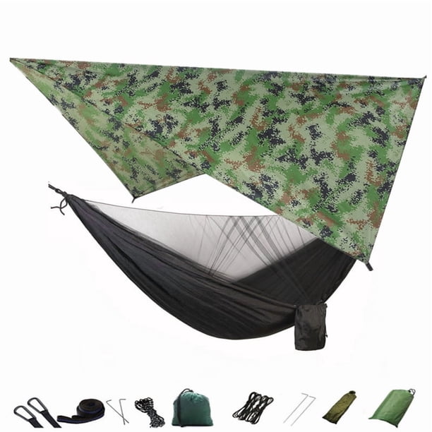 Hamaca para acampar, mosquitera y dosel para hamaca, hamaca portátil de nailon, correas para árbol con mosca para la lluvia, para senderismo, Camping, viajes de supervivencia