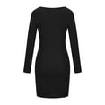 thumbnail image 4 of Aofany Fashionable Women's Long Sleeved Low Square Neck Slim Elastic A-line Knit Dress, 4 of 5