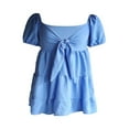 thumbnail image 4 of Robe Mini Unie Col en V pour Femmes Été Décontractée Robe Trapèze, 4 of 6