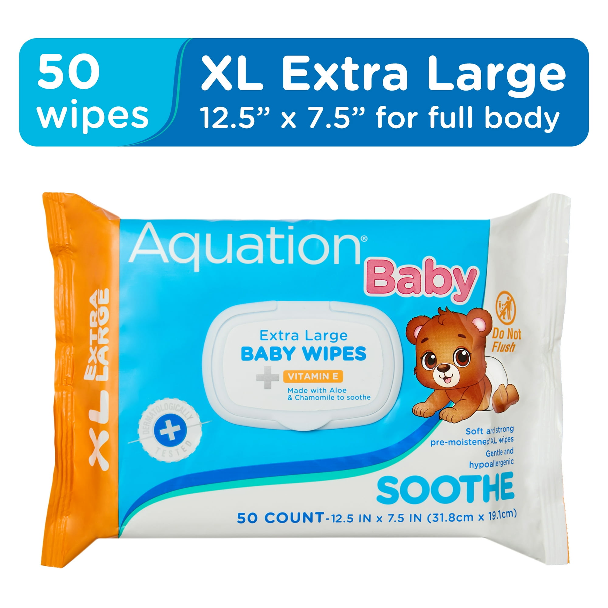 Aquation Baby Wipes, Extra Large, Soothing with Vitamin E for Delicate Skin, 50 Count