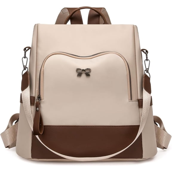 Sunyuer Women Anti Theft Backpack Purse, Color Block Fashion Ladies Backpack, Lightweight Casual Travel Daypack, Convertible Crossbody Shoulder Handbag with Bow Decor for Shopping Work Trip