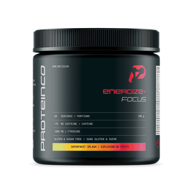 ProteinCo / Energize+ / 60 Portions / Formule de Poudre pour Boisson Énergisante / BCAA et L-Tyrosine / Concentration et Focus / Éclat de Superfruits