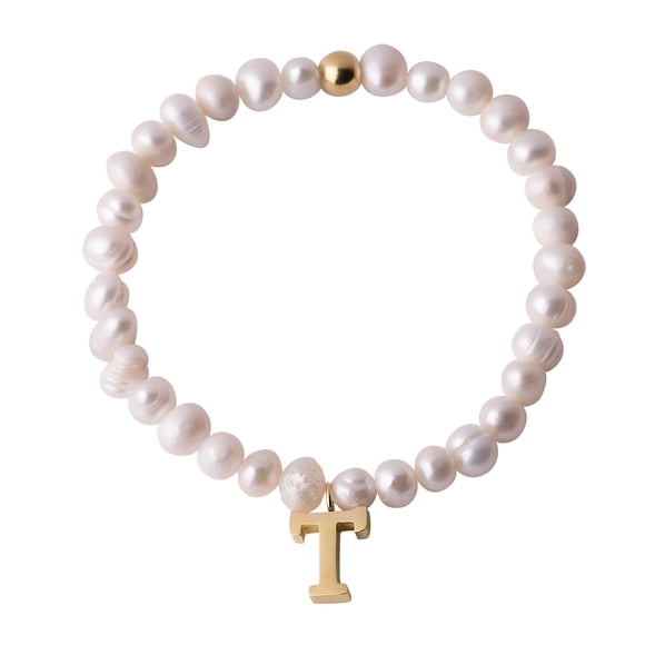 Pulseras Mujer de Perlas con Iniciales Oro 18k LuckyLy, Modelo Galia blanco UNITALLA