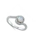 thumbnail image 4 of CHOOSE YOUR COLOR Round White Simulated Opal Clear CZ Elegant Ring .925 Sterling Silver Band Female Size 8, 4 of 4