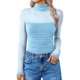 thumbnail image 2 of Dyfzdhu Mesh Bodysuit for Women Long Sleeve Turtleneck Shapewear Body Suits One Piece Leotard Slim Going Out Tops Blue, 2 of 6