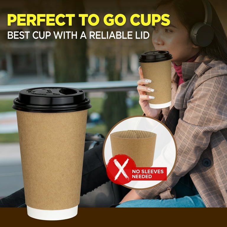 16 oz Reusable Plastic Coffee Cup w/Lid (Black)