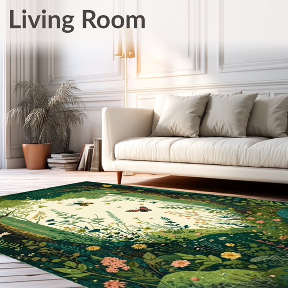Flatwoven High Traffic Area Rug, Wildwood with Funky Insect and Creature Abstracts, Non Slip, Stain Resistant, Washable Area Rugs for Living Room, Bedroom(Green, 2X3)
