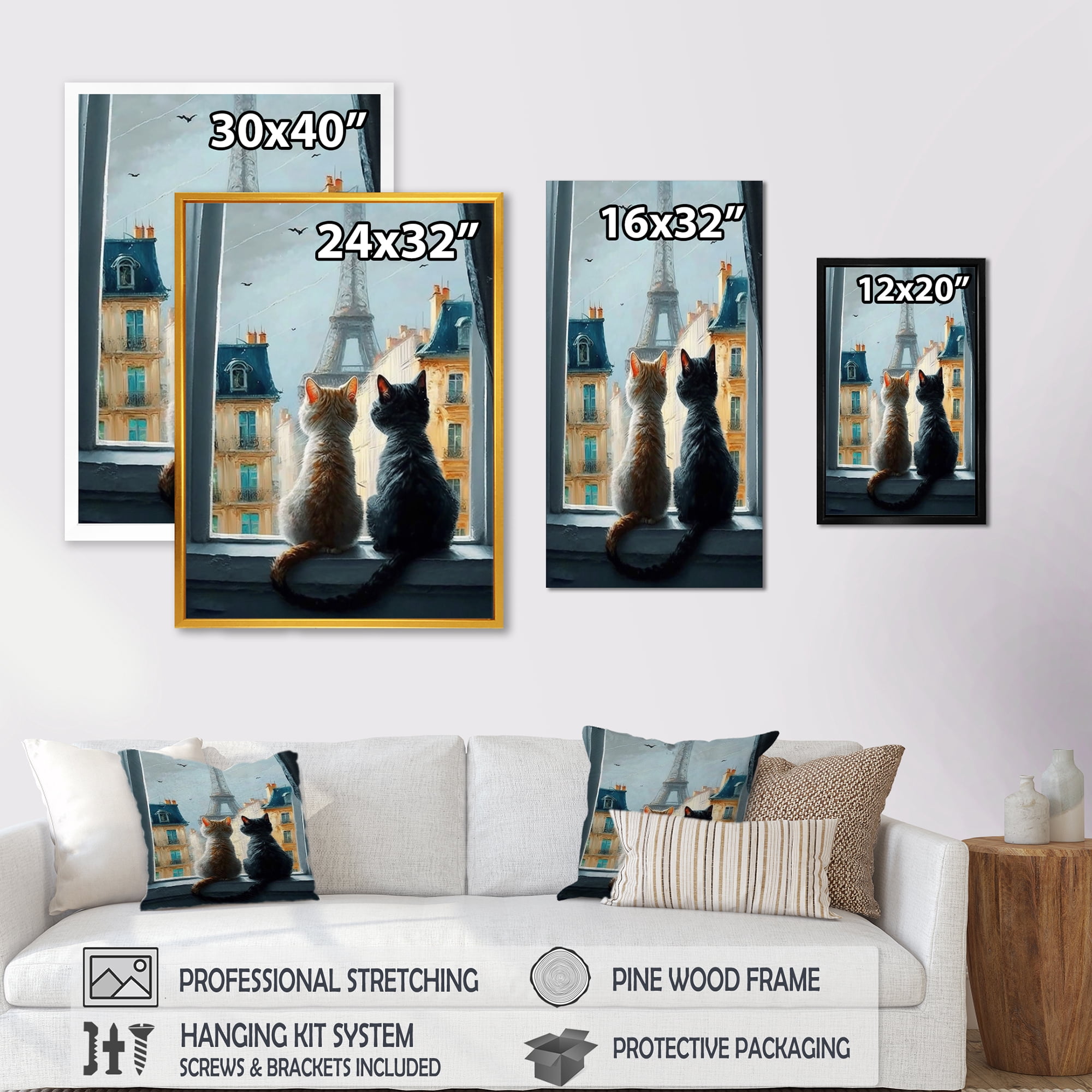 Designart Two Cats In Paris II Canvas Wall Art