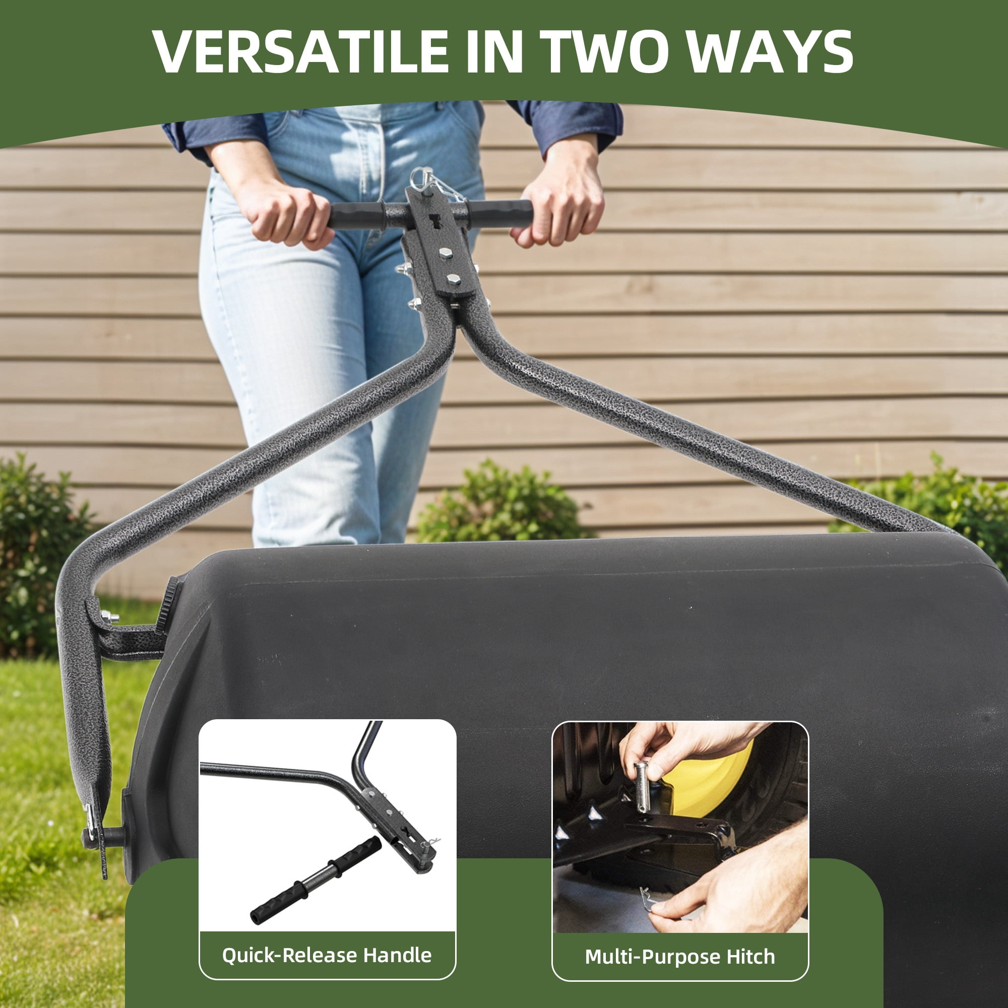 Uforic 18 x 24 Inch Poly Lawn Roller with Threaded Fill Plug, 270 lb Max Capacity Push and Tow Roller, Heavy Duty Rust-Proof Poly Drum for Lawns, Ball Fields, Garden Tractors, ATV and UTV