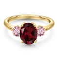 thumbnail image 3 of Gem Stone King 18K Yellow Gold Plated Silver Red Rhodolite Garnet and Pink Lab Grown Diamond Engagement Ring for Women | 2.50 Cttw | Oval 9X7MM | Gemstone January Birthstone | Size 5, 3 of 6