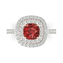 1.615 ctw Solitaire with Zirconia Diamond Accents Anniversary Ring for Women | Round Cut Natural Garnet | Hyperallergenic Solid 18K White/Rose Gold