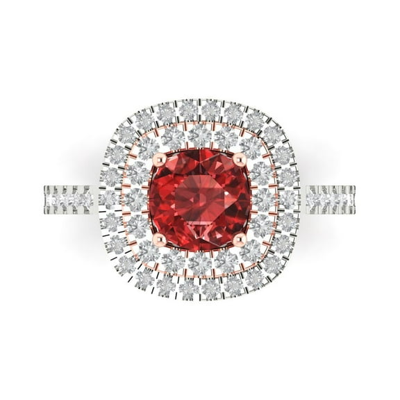 1.615 ctw Solitaire with Zirconia Diamond Accents Anniversary Ring for Women | Round Cut Natural Garnet | Hyperallergenic Solid 18K White/Rose Gold