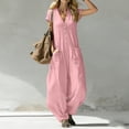 thumbnail image 6 of Guluxicc Jumpsuits for Women Casual Summer Sleeveless V Neck Button Down Overalls Beach Travel Vacation Rompers with Pockets, 6 of 7