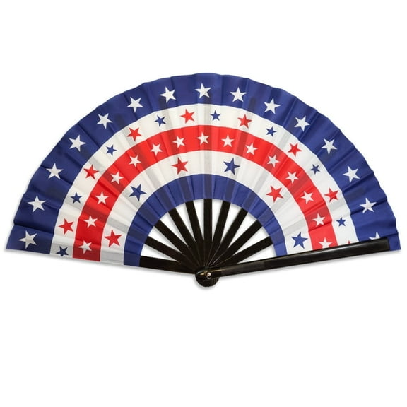 USA Stars Large Hand Fan – Folding Handheld Fan for Line Dancing, BBQ, Party, 4th of July, Festivals