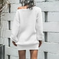 thumbnail image 5 of Women's 2026 Summer Dresses Solid Color Casual Off-shoulder Lantern Sleeve Knitted Sundresses — White∣S, 5 of 8