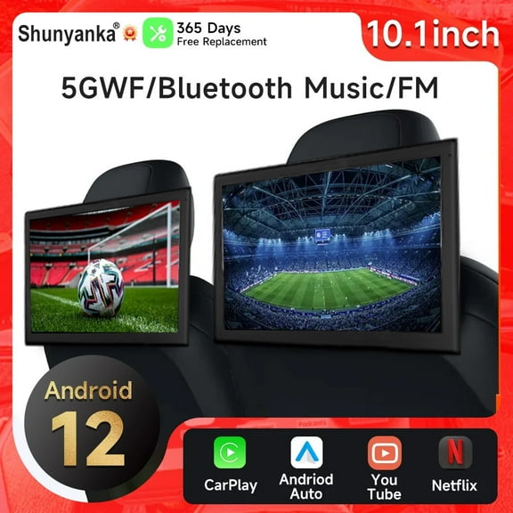 （2 PCS) 10.1'' Headrest Monitor Wireless Carplay Android 12 2G 32G Auto Car Rear Seat Video Player FM Bluetooth AirPlay Input Full Touch Screen