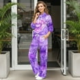 thumbnail image 3 of Yuyamidu Women's Tracksuits 2 Piece Outfits Matching Lounge Sets Loungewear Purple Tie-dye Drawstring Sweatshirt Wide Leg Sweatpants Sweatsuit for Yoga Golf Running Tops Bottoms Set Soft Comfy, 3 of 7