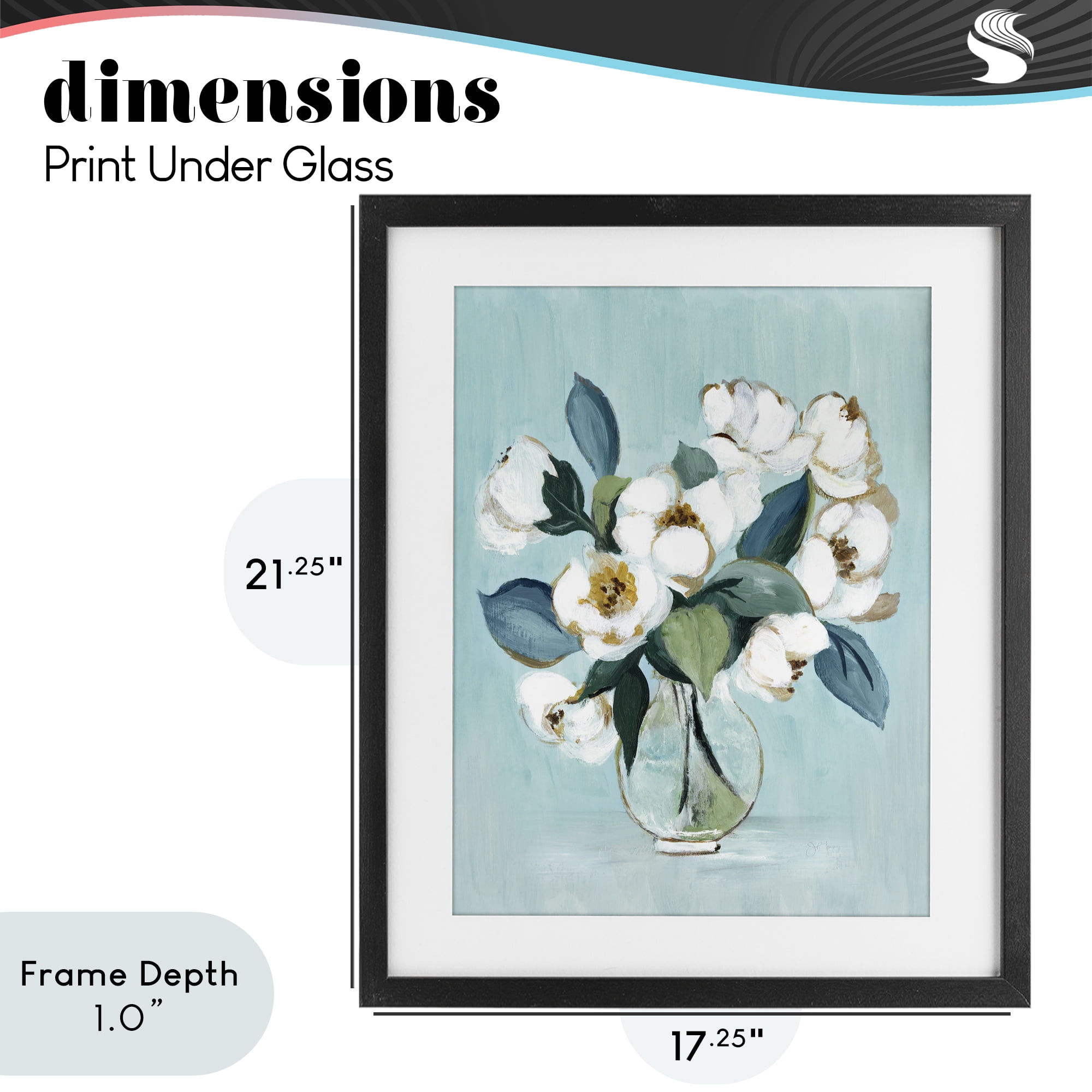 Stupell Industries Magnolia Arrangement over Blue Black Framed Print Under Glass, design by Janet Tava