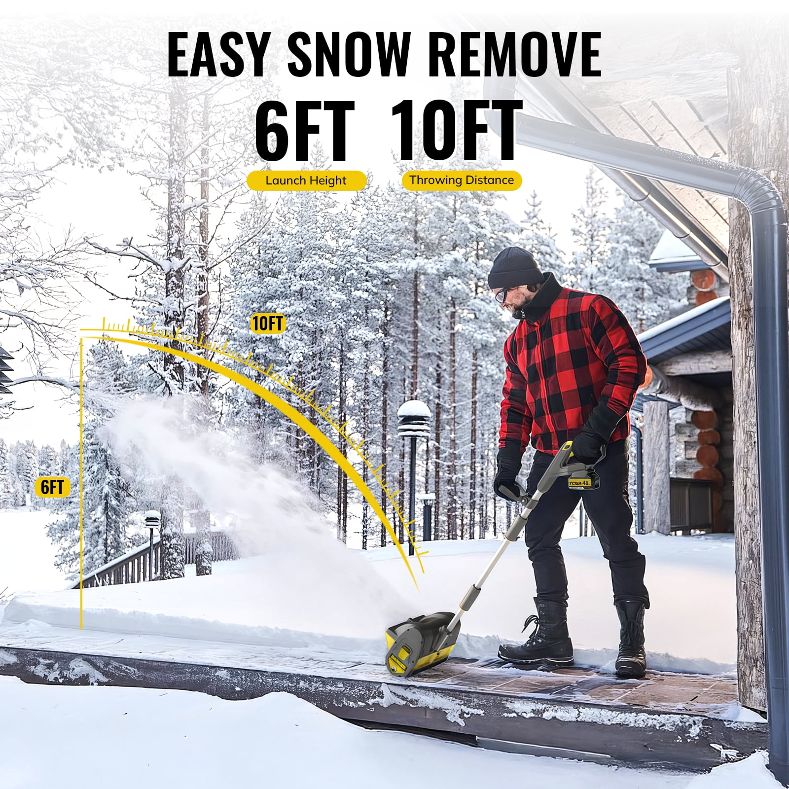 Tcisa 12" Electric Snow Shovel  Cordless with 20V 4Ah Battery, Lightweight Snow Blower, with Adjustable 180° Snow Throw,  for Driveway, Patio & Sidewalk