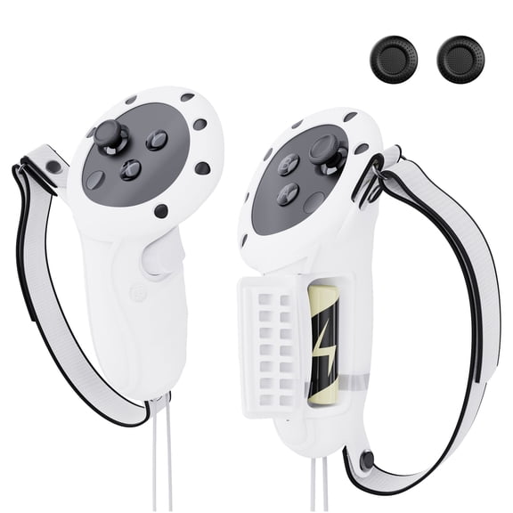 Controller Grips Cover for Meta Quest 3S/Quest 3, Silicone Controller Grips Cover with Battery Opening & Adjustable Knuckle Hand Strap, VR Handle Protector Accessories - White