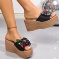 thumbnail image 3 of Rokment Women's Sparkly Sequin Bow Platform Wedges Slides Dress Sandals Fashion Casual Glitter Open Toe Chunky Extra High Heels Beach Summer Slip on Shoes Black Size 6.5, 3 of 6