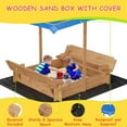 thumbnail image 3 of EastVita Kids Wood Sandbox with Cover,Spacious Outdoor Play Area,2 Bench Seats & Adjustable Canopy,Ages 3-8,Sand Box for Outdoor,Wood+Blue, 3 of 8