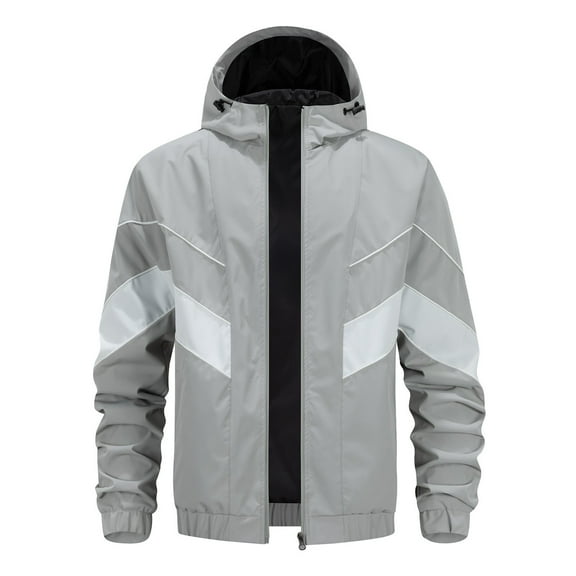 IWRICH Lightweight Hooded Jacket for Men Casual Outdoor Windbreaker Softshell Coat Lined Full Zip up Jackets for Hiking Travel Grey XS