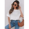 thumbnail image 3 of I AM A FASHION JUNKY White Eyelet Pattern Boat Neck Casual Tee (White, L, 97%Polyester+3%Elastane), 3 of 8