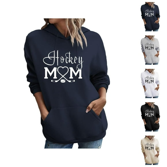 Hockey Mom Sweatshirt for Women 2026 Fall Winter Casual Long Sleeve Graphic Hoodie Pullover Top Hockey Mom Shirt with Pockets
