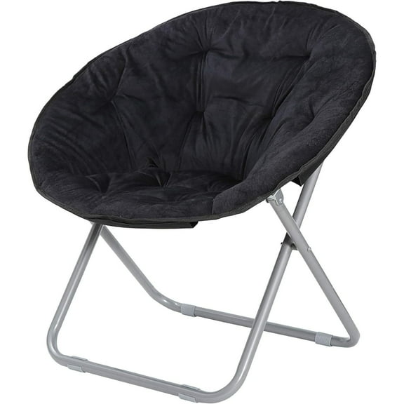 Faux-Fur Folding Chair, Moon Chair Soft Lounge Chair for Lounging, Bedroom, Dorm Rooms or Apartments, Black