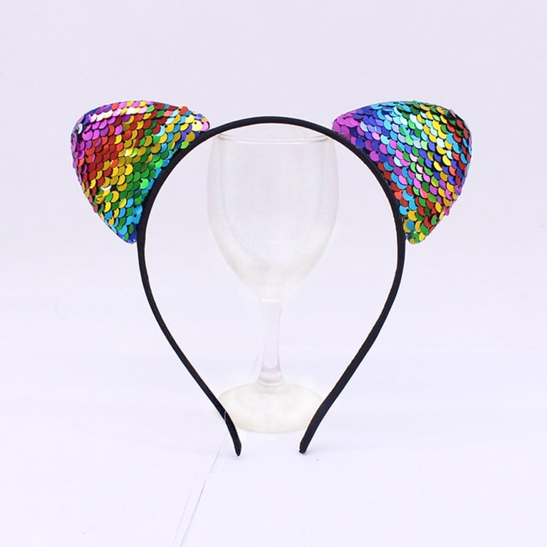 Sequin Cat Ears Headband for Girls, Glitter Metal Hoop  display picture 3