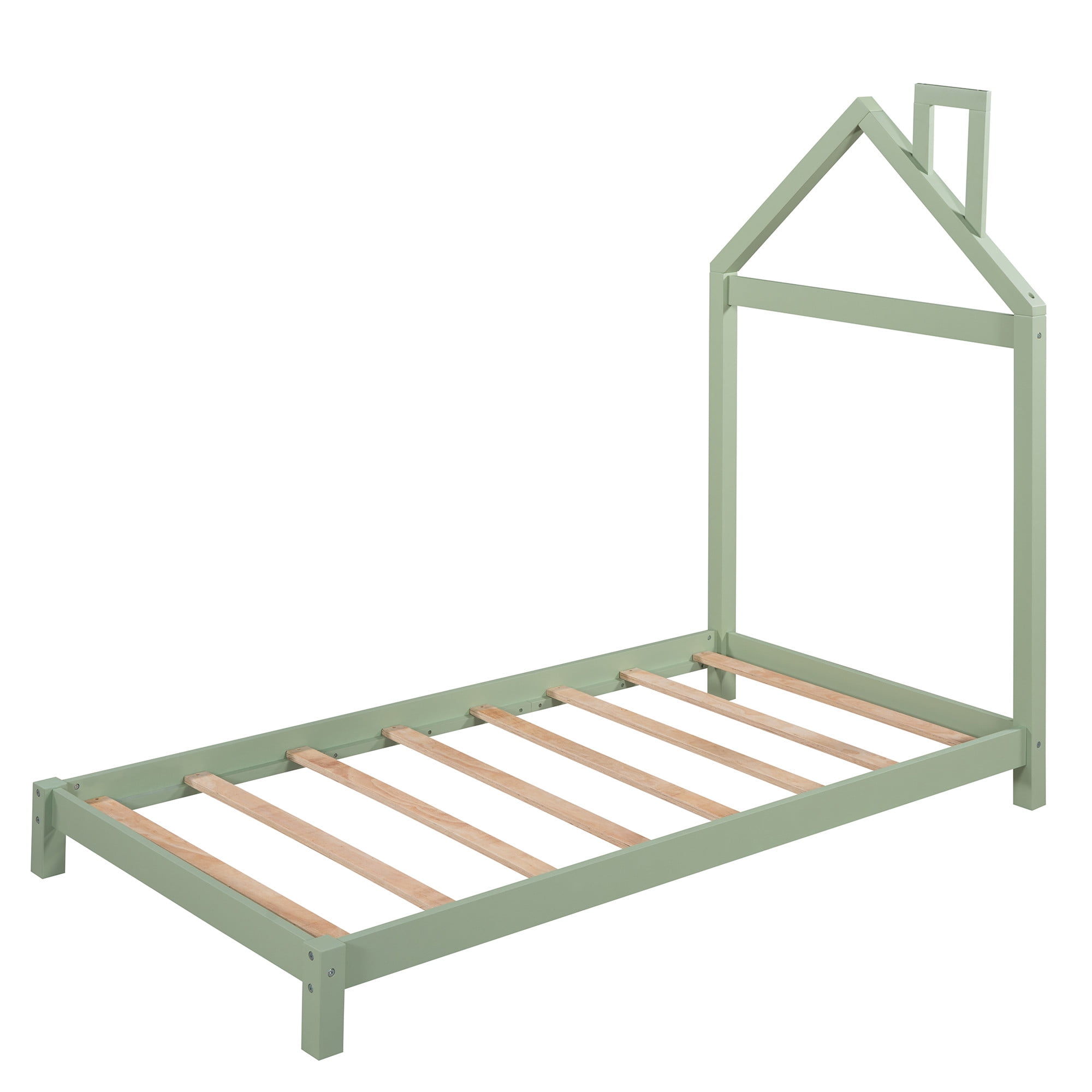 Aukfa Twin House Bed for Kids, Wood Platform Bed - Green