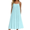 thumbnail image 3 of Horkkom Spaghetti Strap Dresses for Women V Neck Short Sleeve Solid Color Maxi Dresses Pleated Loose Casual Dresses, S-2XL, 3 of 7