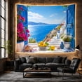 thumbnail image 6 of Greek Island View Through Blue Doors With Lemons Serene Coastal Style for Travel Lovers Mediterranean Wall Art Housewarming Gift Tapestry Wall Hanging for Living Room and Bedroom, 6 of 7