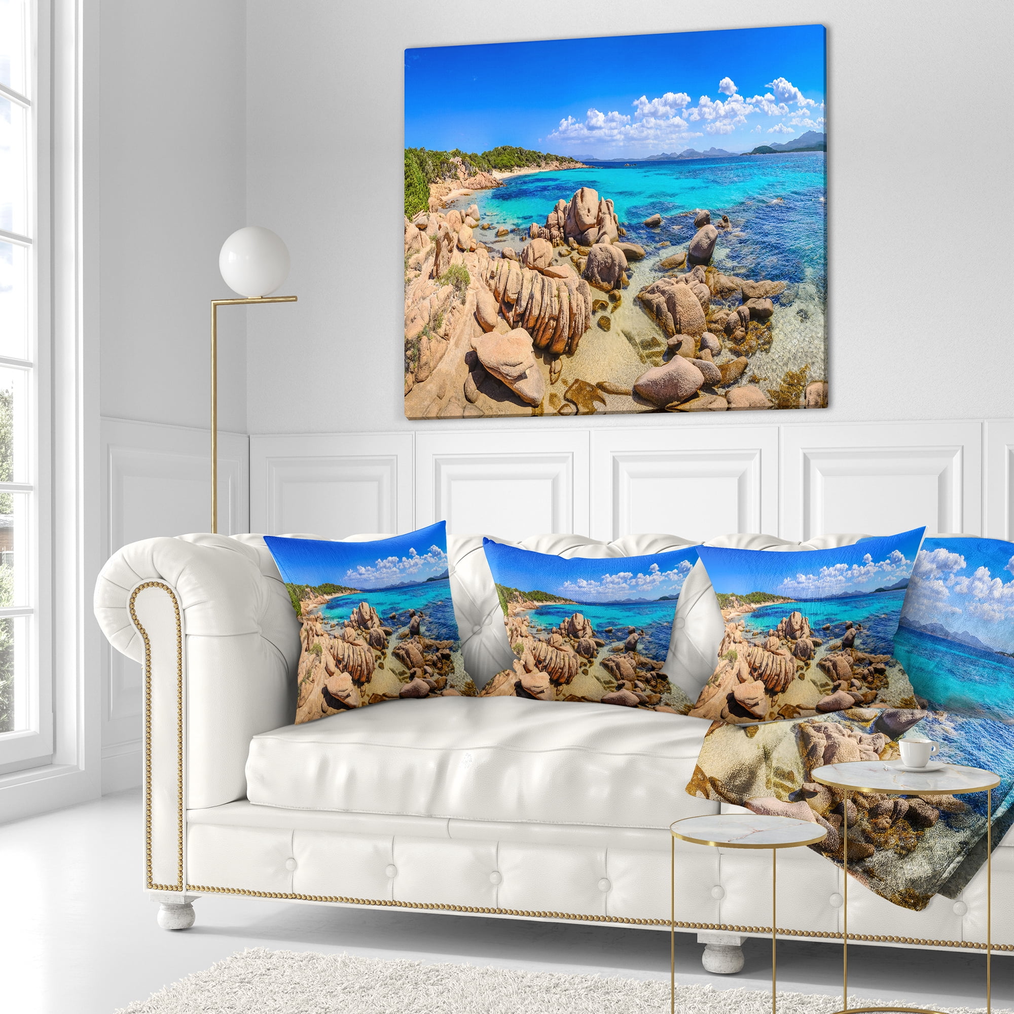 Designart Coastline Panorama - Beach Photography Throw Pillow - 18x18