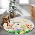thumbnail image 4 of Round Area Rug 4ft, Easter Rabbit Eggs on Spring Flowers Non-Slip Non-Shedding Floor Mat, Watercolor Butterfly on Linen Washable Sturdy Carpet for Living Room Bedroom Home Decor, 4 of 9
