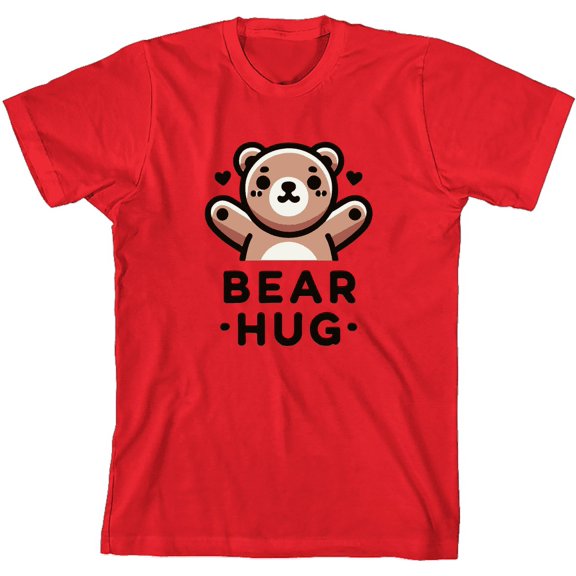 Bear Hug Youth Red Crew Neck Short Sleeve Tee-Medium