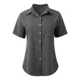 thumbnail image 3 of DuoJiaJ Fashion Womens Short Sleeve Pocket Button Tee Casual Popular Blouse Tops Women's Linen Shirts Gray S, 3 of 4