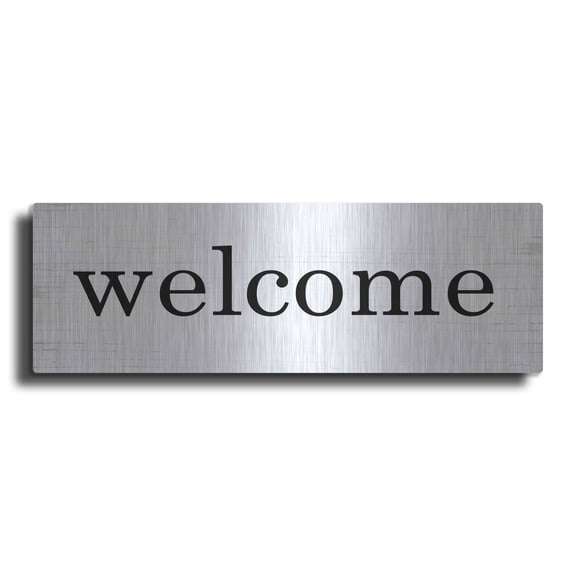 Luxe Metal Art 'Welcome' by Lettered & Lined, Metal Wall Art, 36"x12"