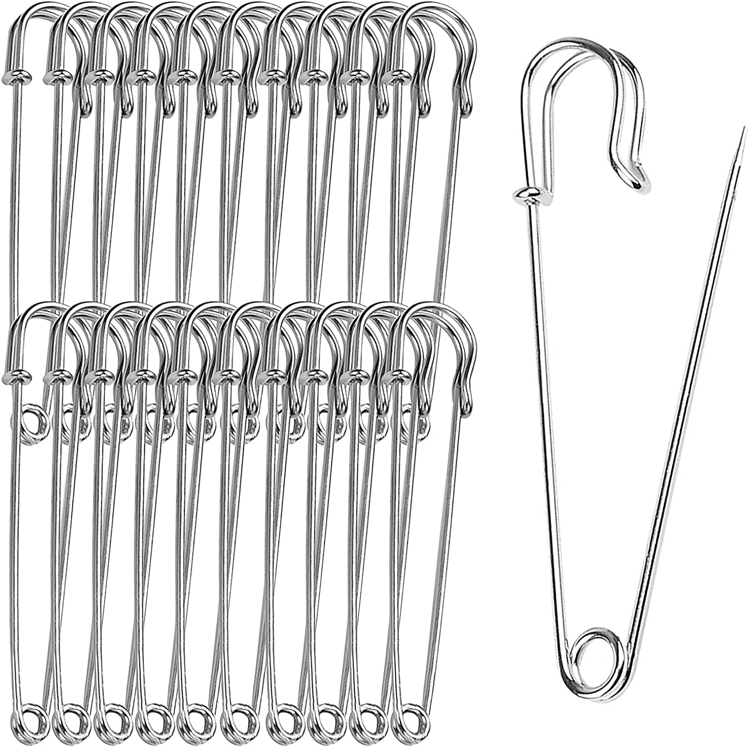 20 Pieces Safety Pins Large Safety Pins 10 cm, for Blankets, Skirts and Crafts Silver,