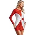 thumbnail image 6 of Zaldita Womens Christmas Dancewear Shiny Sequin Color Block Long Sleeve Bodycon Mini Dress Clubwear Red XXL, 6 of 7