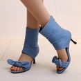 thumbnail image 4 of SACFOF Women's Peep Toe Stiletto Denim Sandals Summer Booties Lace Up Thin Heels Back Zip Tassel Pumps, 4 of 6