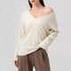 thumbnail image 2 of Top de encaje color crema,Camiseta deportiva de manga larga con cuello en V para mujer, mezcla de algodón transpirable, corte holgado para hacer ejercicio y usar en casa, sopatenor, 2 of 9
