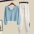 thumbnail image 2 of Elainilye Fashion Women's 2 Piece Outfits Long Sleeved V-neck Sweatshirt Pants Sweatsuit Set With Buttons Tracksuit Set,Blue, 2 of 8