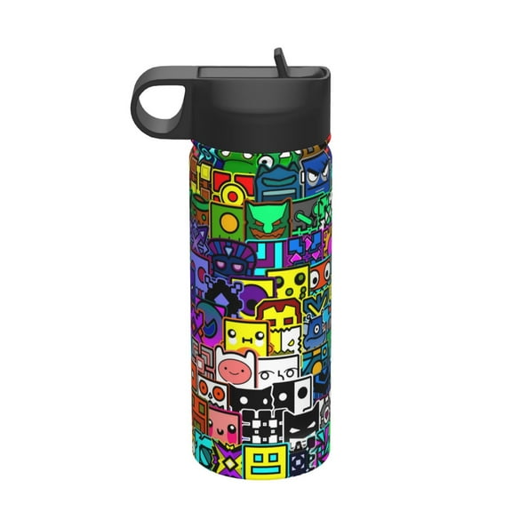 Geometry Dash Fashion 18 Oz Insulated Sports Water Bottle, Stainless Steel Tumbler With Straw Cap Unisex