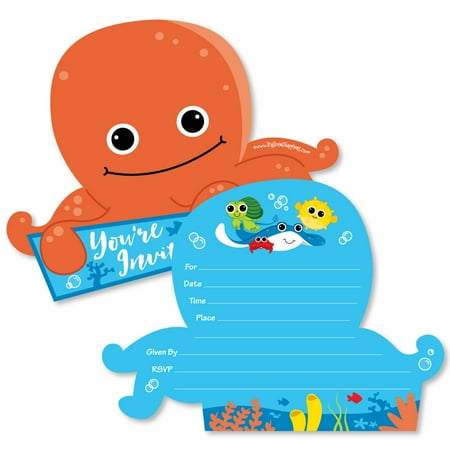 Dress Up Party Invitations (Under The Sea Critters - Shaped Fill-In Invitations -Birthday Party or Baby Shower Invitation Cards with Envelopes-12)