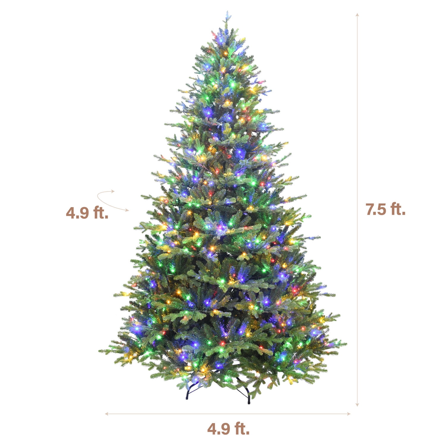 Fraser Hill Farm 7.5-Ft. Oregon Pine Christmas Tree with Dual Multicolor & Warm White LED Lights, FFOP075-6GR