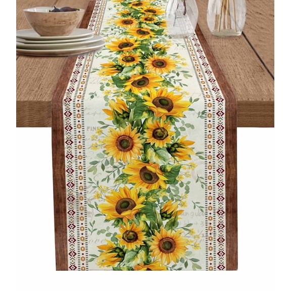 Hokiten Table Runners 108 Inches Long Dress Scarves, Sunflower Brown Farmhouse Coffee/Dining/Kitchen Table Runner for Living Room, Retro Southwest Country Plant Leaf Floral 13x108 Inch