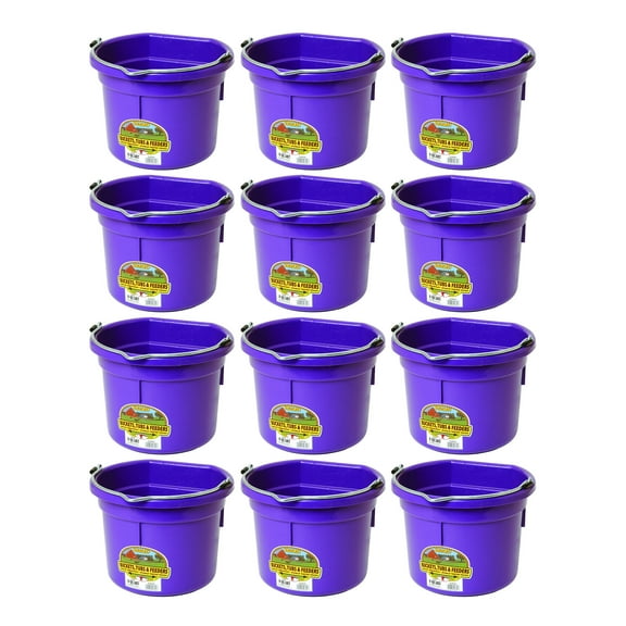 Little Giant 2 Gallon All Purpose Flat Back Plastic Bucket, Purple, (12 Pk)
