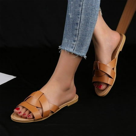 

Fashion Summer Women Slippers Cross Strap Flat Solid Color Open Toe Beach Casual Fuzzy Womens Slippers Size 5 Fuzzy Boot Slippers Women Slipper Socks for Women Grippers Fuzzy Womens Non Slip Slippers